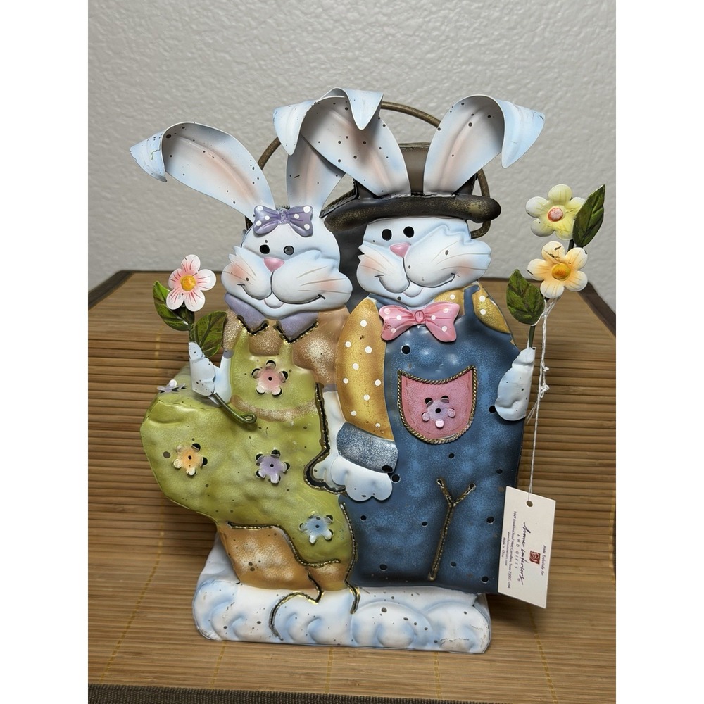 Vintage Home Interiors Metal Bunny Couple Easter Tea Light Luminary Lantern - Picture 4 of 8